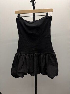 Good Luck Gem Black Strapless Bubble Hem Dress